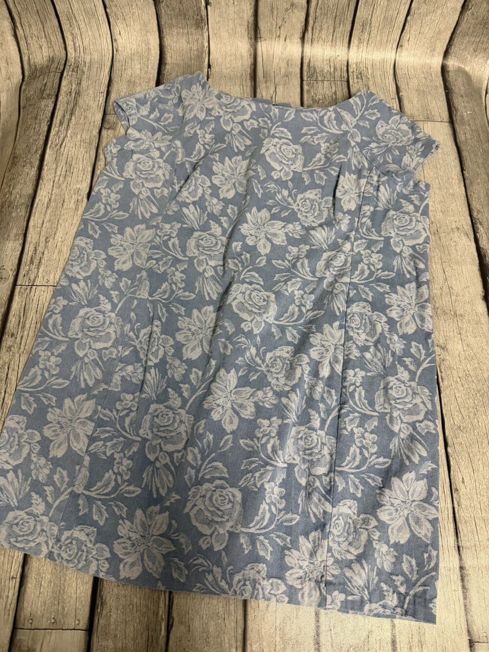 Women’s ICE Chambray Sheath Dress Rose Print Cap Sleeve Sz 26W